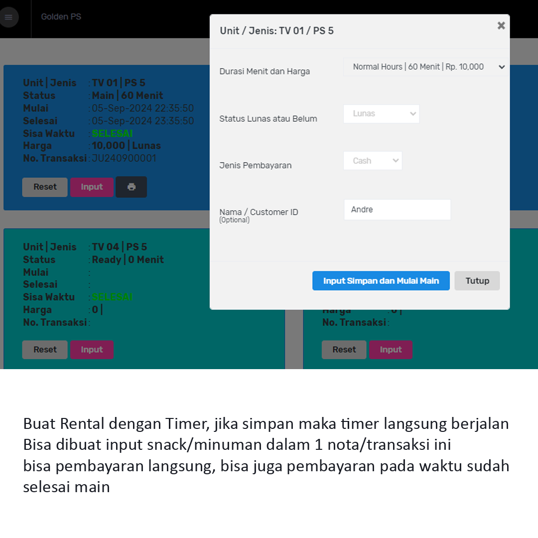 Ps4 Rented Billing Rental PS (Play Station) / Bilyard – Jakarta IT Solution